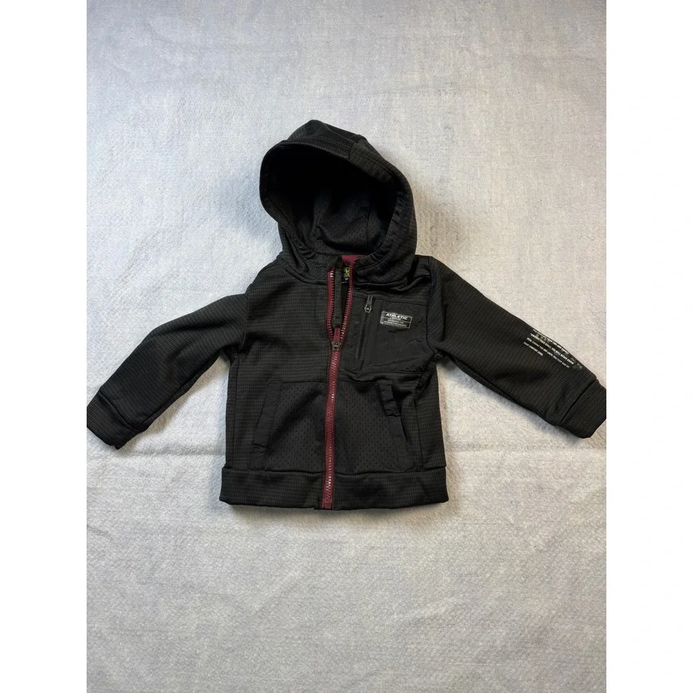 Athletic Works Toddler Boys 2T DriWorks Zip Up Hoodie Jacket Grey Burgundy Grid